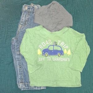 Green Graphic Hoodie and Blue Jeans Set